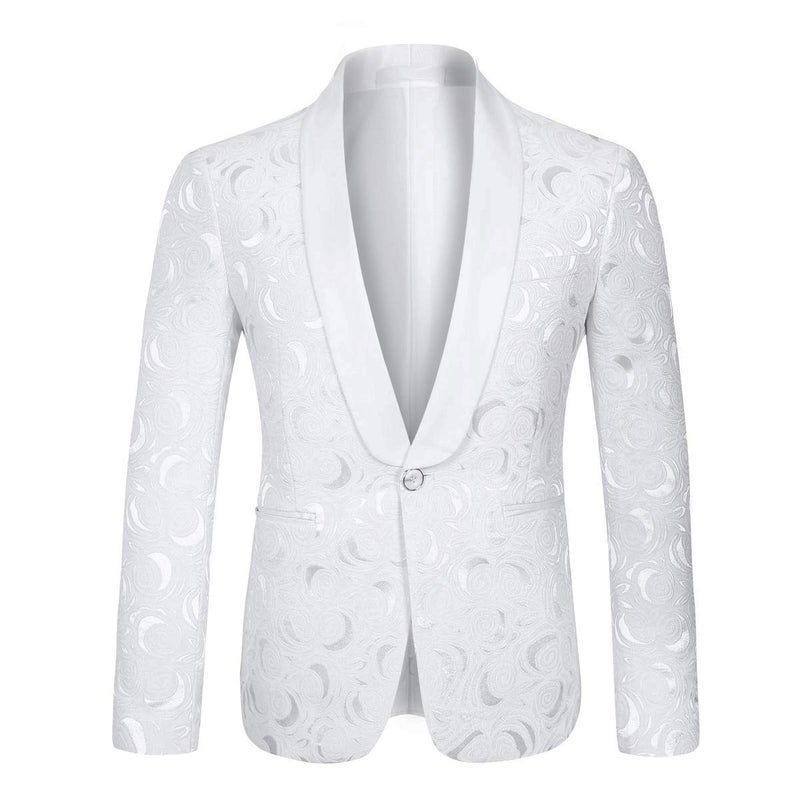 YFFUSHI Mens 1 Button 2 Piece White Tuxedo Shawl Collar Skinny Dress,White,Bust(Jacket) 45 Waist(Pants) 34 - Image 2